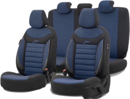 Luxury Upholstery Set Otom Textile Eco Leather Sport Line Design – Black Blue Stitching Front Rear Seats