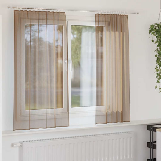 vidaXL Set Perdele Fereastra Cu Bretele Voile Maro Deschis 140x140cm