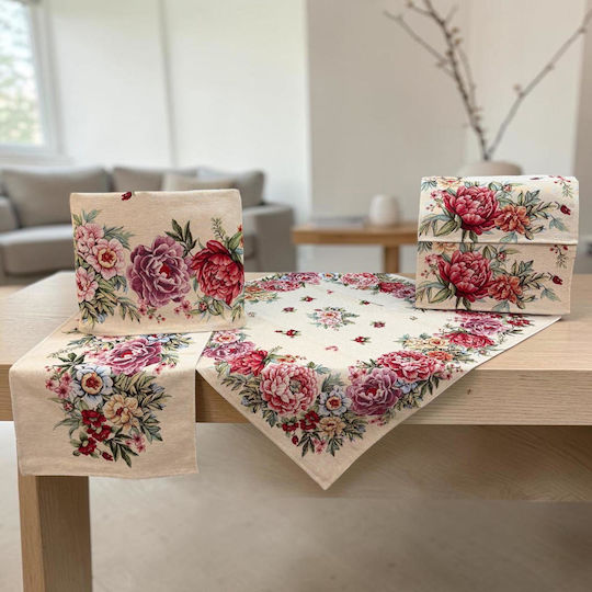 Linea Home Set 5 Bucăți Măsuțe În Carouri Carmen Damasc 140x140 cm