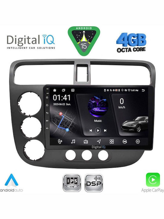 Digital IQ Car Audio System for Honda Civic 2001-2006 Bluetooth USB WiFi GPS Apple CarPlay Android Auto with 9" Touch Screen