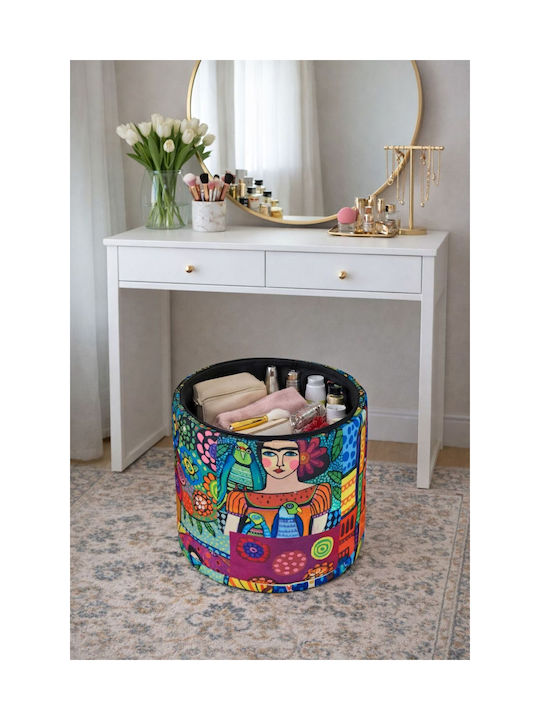 Living Room Stool With Storage Space Upholstered With Fabric Design
