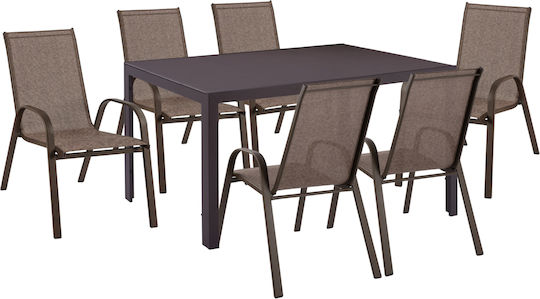 Set Dining Pentru Exterior Textilene 7 Piese Maro