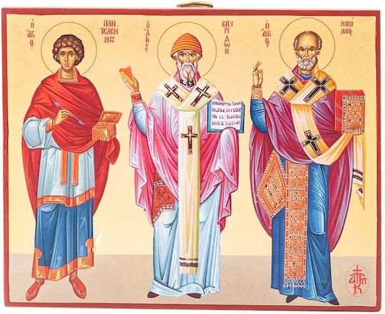 Heiligenikone St. Nikolaus Spyridon Panteleimon 17 cm