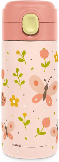 Miniland Junior Kids Water Bottle Butterfly Stainless Steel Pink 320ml 89704
