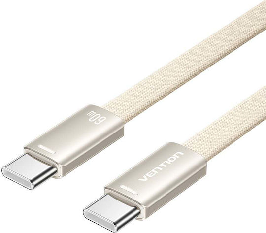 Vention Cablu Flat / Braided USB 2.0 USB-C Masculin - USB-C 60W PD Bej 1m TRZJF