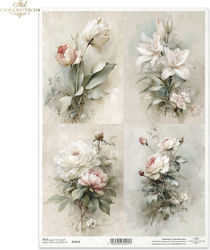 Reispapier Decoupage A4 Vintage Blumenblüten