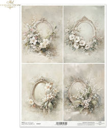Reispapier Decoupage A4 Vintage Rahmen Blumen