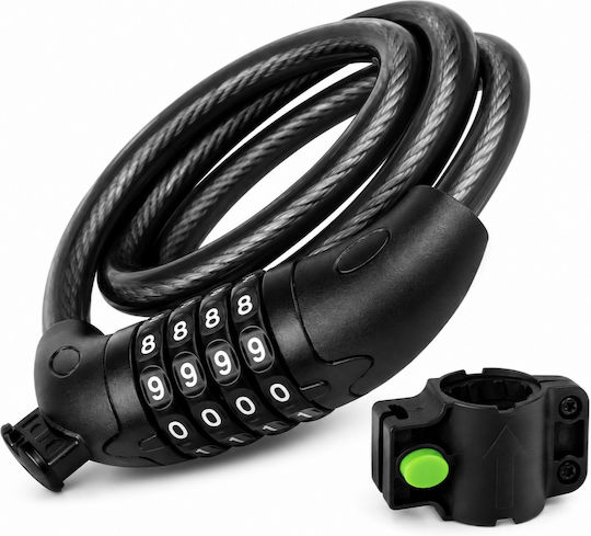 Bicycle Lock Zola 4-digit Code 120 Cm 13.5 Mm Thickness Mounting Bracket Steel Plastic Black