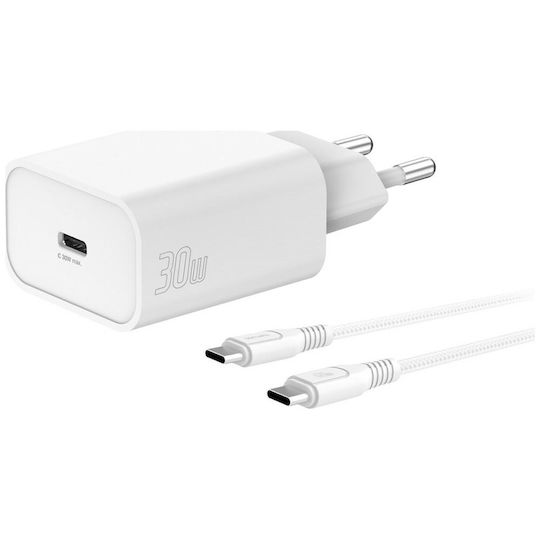 4Smarts Φορτιστής με Θύρα USB-C και Καλώδιο USB-C - USB-C 30W Power Delivery Λευκός (VoltPlug)
