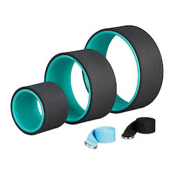 Set 3 Yoga Wheels 2 Bands Relaxdays Turquoise Black 12.5x33cm