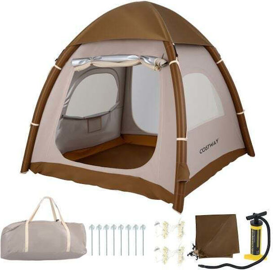 Costway Φουσκωτή Σκηνή Camping Φουσκωτή Καφέ για 4 Άτομα 196x208x196εκ.