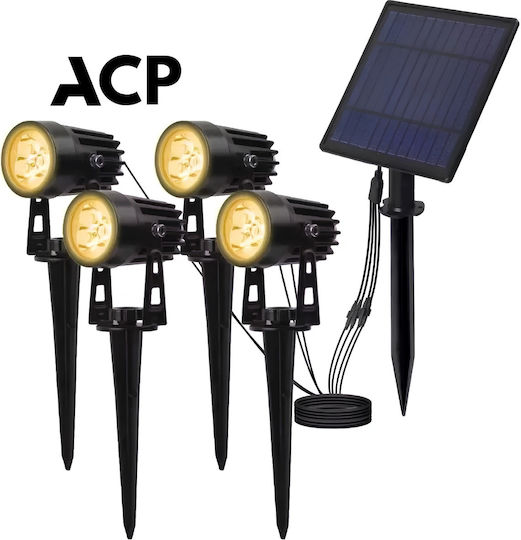 ACP Σετ 4 Καρφωτά Ηλιακά Φωτιστικά Θερμό Λευκό 3000K με Φωτοκύτταρο IP65