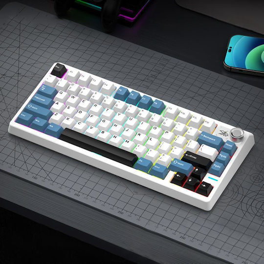 Shipadoo JK750 Ασύρματο Gaming Μηχανικό Πληκτρολόγιο 75% με Custom Blue διακόπτες και RGB φωτισμό (Αγγλικό US) Glacier Blue
