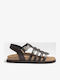 Leder Flache Damen Sandalen Braun