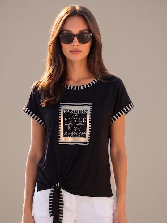 Derpouli Women's Crop T-shirt Striped Black
