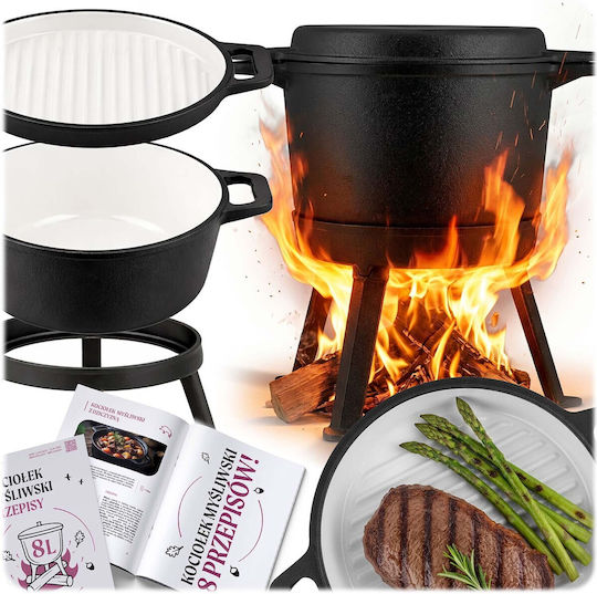Oală Din Fontă Emailată 8l Cu Suport + Tigaie Grill Bd-480 348010