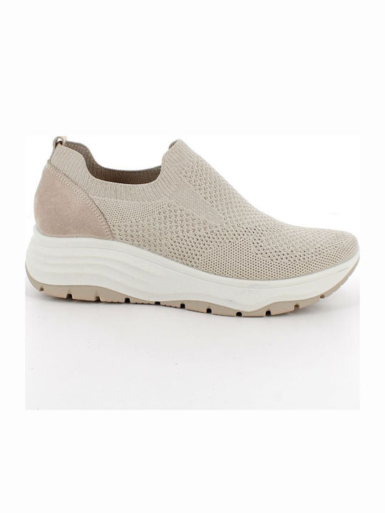 Damen Mokassins Aus Leder in Beige Farbe