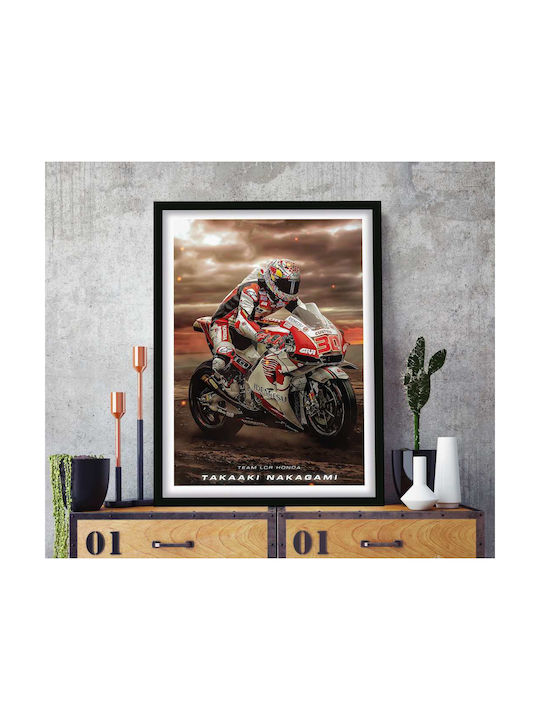 Poster Motogp Takaaki Nakagami Gp018 40cm X 50cm Premium Black Wooden Frame