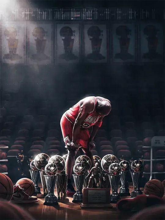 Poster Nba Jordan Trophies Snk62 40cm X 50cm Premium Μαύρο Ξύλινο Κάδρο