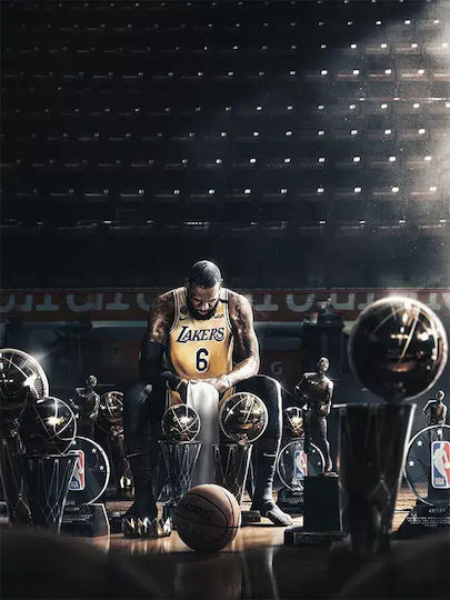 Poster NBA LeBron Trophies SNK064 40cm X 50cm Premium Black Wooden Frame