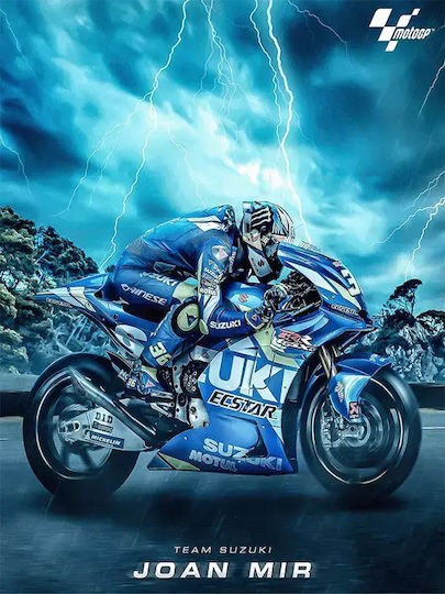 Poster MotoGP Joan Mir GP019 40cm X 50cm Premium Black Wooden Frame