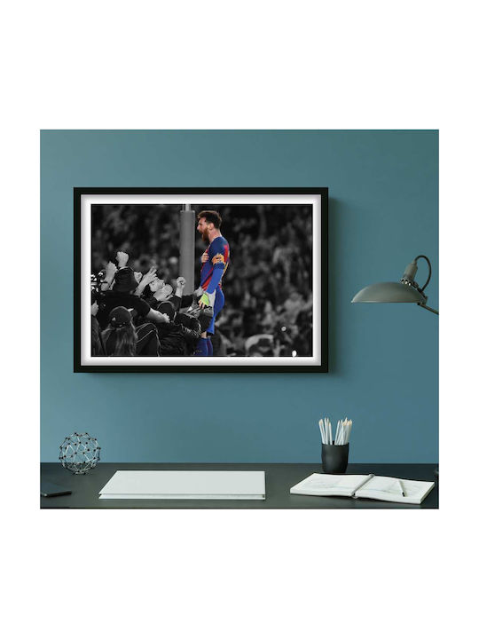 Poster Messi Barca Sc037 40cm X 50cm Premium Black Wooden Frame