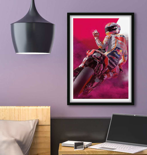 MotoGP Poster Marc Marquez GP002 40cm X 50cm Premium Black Wooden Frame