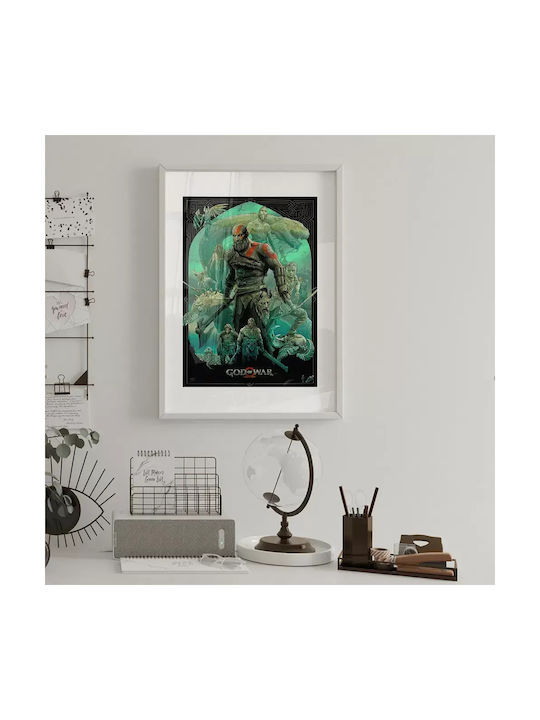 Gaming Poster God War Gm2312 40cm X 50cm Premium Μαύρο Ξύλινο Κάδρο