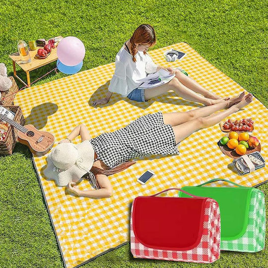 Picnic Blanket Handbag Type Foldable Waterproof Beach Camping 100x150cm Yellow-white