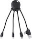 Xoopar Octopus Cable Usb-a Usb-c Lightning Micro Usb 15cm Fast Charge 10.5w Black