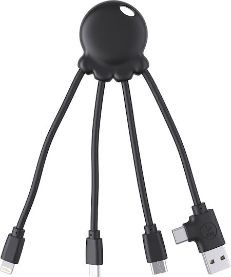 Xoopar Octopus Cable Usb-a Usb-c Lightning Micro Usb 15cm Fast Charge 10.5w Black