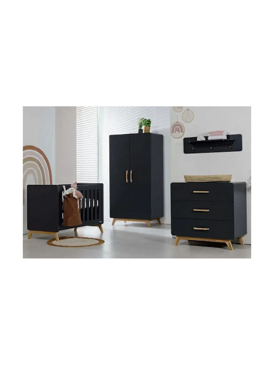 Kidscom Baby-Möbel-Set mit Bett, Kinderzimmer-Schublade & Garderobe Grau / Grau