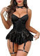 Smd Tight Love Full Sexy Lingerie Set Lace Teddy Set Underwire Peplum Skirt Garter Straps & Thong