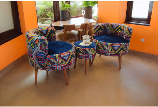 Living Room Furniture Set 2 Armchairs & Stool