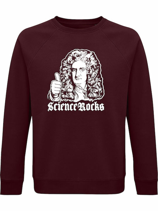 Sweatshirt Organic Unisex " Science Rocks Isaac Newton " Burgundy