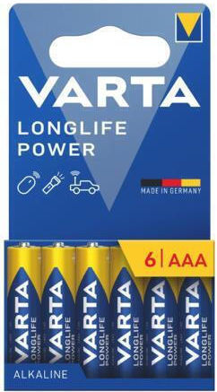 Varta Longlife Power Alkaline Batteries AAA 1.5V 6pcs 54.33385