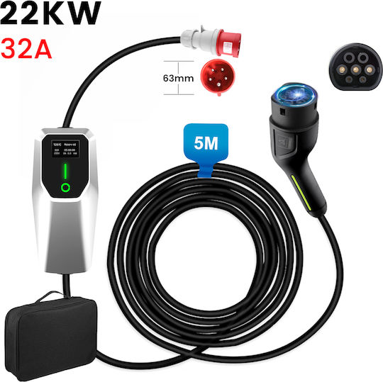 Junsun Tragbarer Dreiphasiger Ladegerät 22kW mit Integriertem Kabel 5m Typ 2