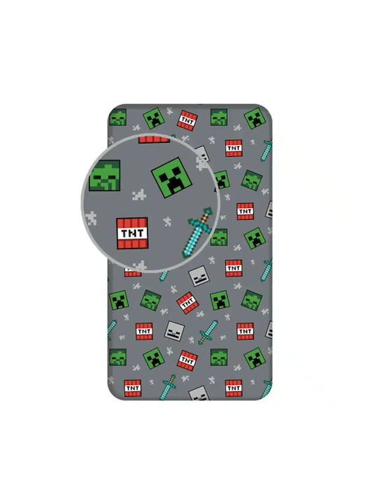 Borea Single Fitted Cotton Sheet Minecraft Gray 90x200cm