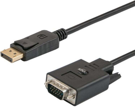 Savio Кабел DisplayPort мъжки - VGA мъжки 1.8m Черен