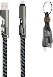 4smarts Combo 2cords Flat 3-in-1 Cable Set 240w Usb-a Usb-c Lightning 1.5m + Keychain Cable Graphite 541456