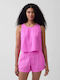 Women's Crop Cotton Sleeveless Checked Neon Pink Glow Top