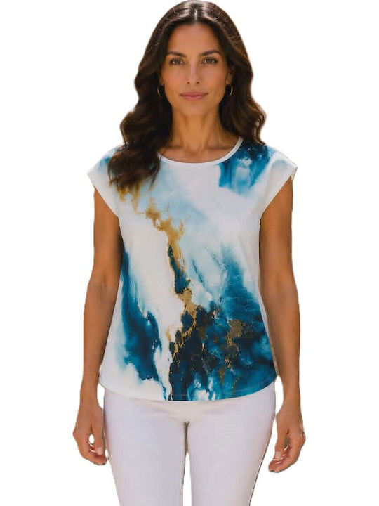 Women's Satin Short Sleeve Blue Blouse