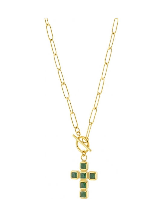 Loisir Kreuz aus Vergoldetem Stahl mit Kette Loisir Kreuz aus Vergoldetem Stahl mit Kette
