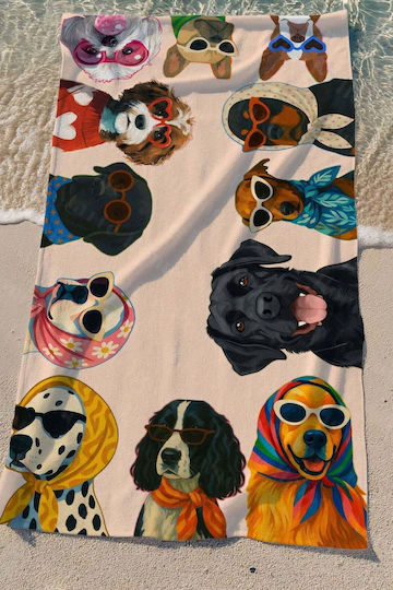 SteweHome Kinder-Strandtuch Mehrfarbiger Hund Digitale Druck 75x150 cm