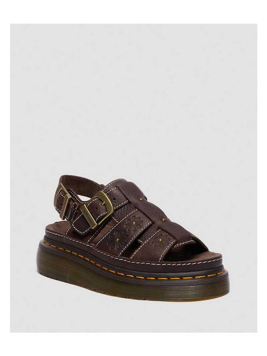 Δερμάτινα Γυναικεία Σανδάλια Flatforms Καφέ