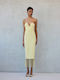 Summer Midi Evening Dress Strapless Butter Yellow