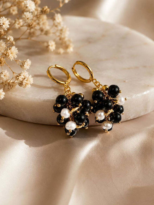 The Gem Stories Stud Earrings Made of Steel with Stones & Black Pearls Earrings