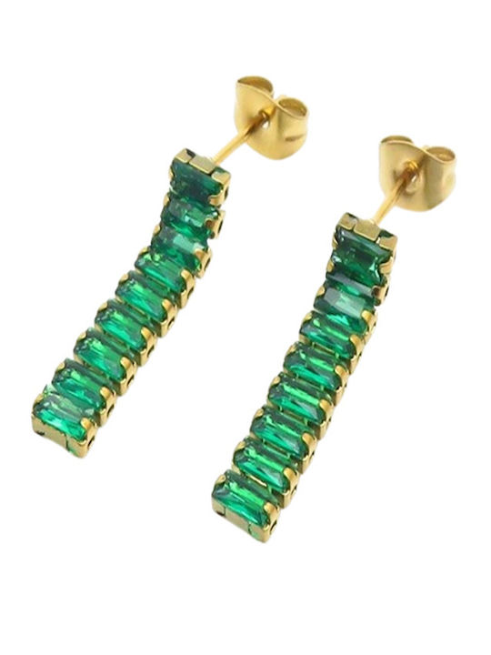 Puppis Earrings Dangle Steel Gold Plated with Green Stones Puppis Earrings Dangle Steel Gold Plated with Green Stones