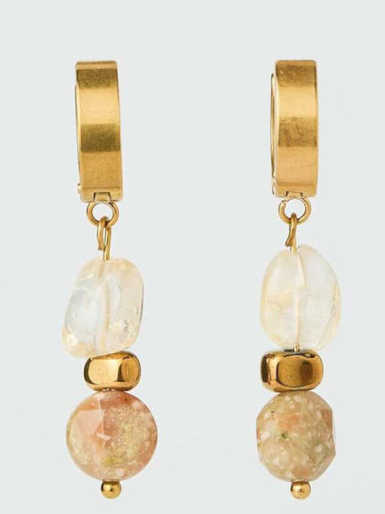 The Gem Stories Gold Plated Steel Hoop Earrings with Beige Stones