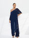 Damen Stoffhose Blau mit Pailletten